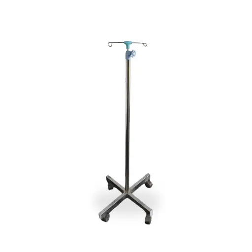 Uniequip IV Stand | Adjustable Height | Sturdy Mild Steel (MS) / Stainless Steel (SS) | 4-Leg Base with Smooth Wheels for Hospitals & Clinics