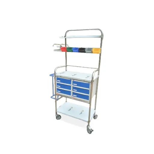 Uniequip Crash Cart – Stainless Steel (SS) Frame with Plastic Cabinet, Mobile Emergency Trolley for Hospitals & Clinics